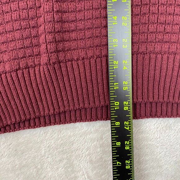 Ethan Pierce Mens Sweater Large  Burgundy Waffle Knit Pullover Button Collar - Picture 3 of 9